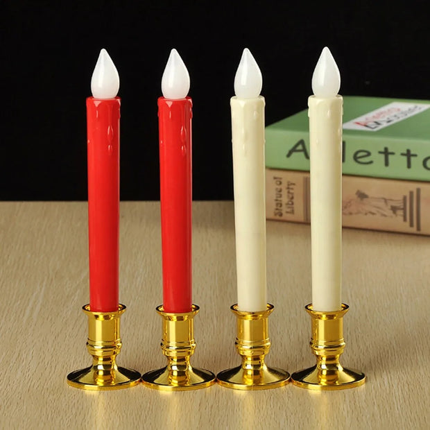 2pcs Traditional Shape Taper Standard Candle Holders Silver/Gold Candlestick Electronic Candles Wedding Dinner Home Decor