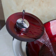 Monite Red Bathroom Tempered Glass Basin Set Vessel Vanity Sink Bowl With Brass Faucet Red Glass Sink