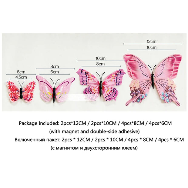 New Style 12Pcs Double Layer 3D Butterfly Wall Stickers Home Room Decor Butterflies For Wedding Decoration Magnet Fridge Decals