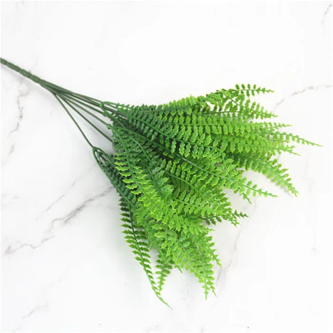 Home Garden Outdoor Wedding Decoration Fake Flower Accessory Plante Artificielle 7 Fork Plastic Fern Grass Green Leaf Fake Plant