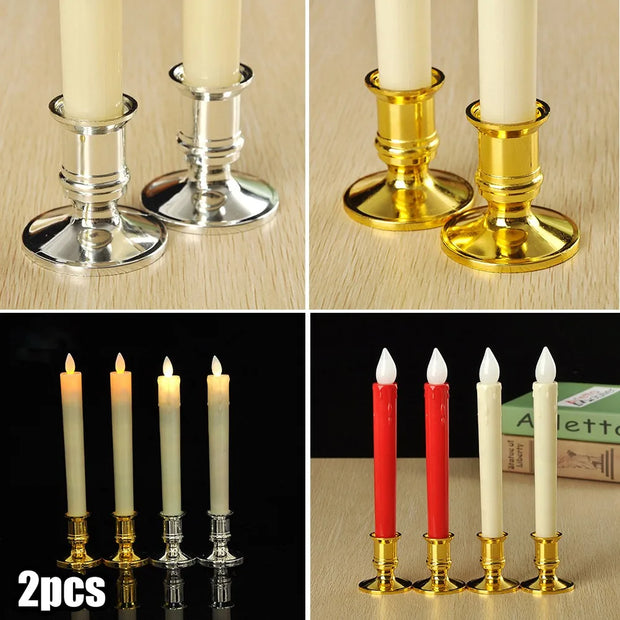 2pcs Traditional Shape Taper Standard Candle Holders Silver/Gold Candlestick Electronic Candles Wedding Dinner Home Decor