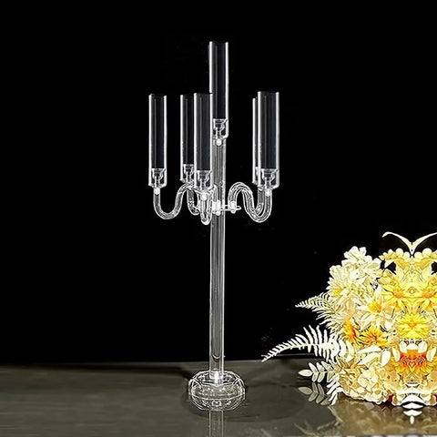 1 PCS 5 Arms Candelabra Acrylic Candle Holders Wedding Table Centerpieces Flower Stands Party Candlesticks Decoration