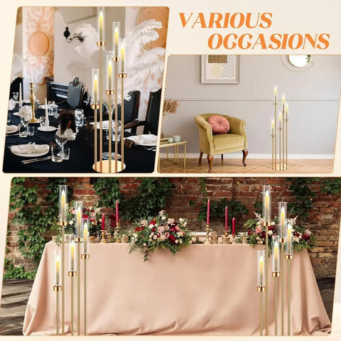 Floor Candelabra 5 Arm 42.5'' Tall Gold Candle Holder, Candelabra Centerpieces for Tables, Metal Candlestick Set with Acry