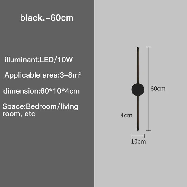 Wall Light Modern Long LED Light Black I-Shaped Wall Lamp Bedroom Living Room Corridor Interior Lighting Home Decor Lighting