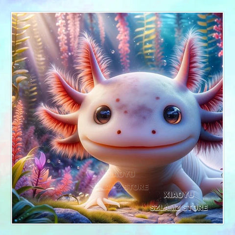 DIY Diamond Painting Cute Axolotl Full Square/Round Diamond Mosaic Cartoon Animal Art Rhinestone Picture 5D Home Decor