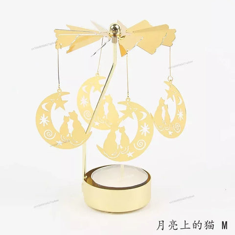 Metal Rotating Spinner Carousel Candle Tea Light Holder Table Rotating Transfer Windmill Decoration Home Elegance Candle Holder