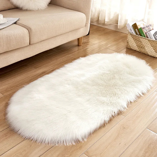 Faux Fur Area Rugs Large Oval Artificial Sheepskin Long Hair Carpets Floor White Wool Fluffy Soft Mats Bedroom for Living Room