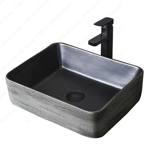 Ceramic Table Sink Above Counter Wash Basin Bathroom Lavatory Vanity Sink Art Basin Rectangular Balcony Countertop Vessel Sink