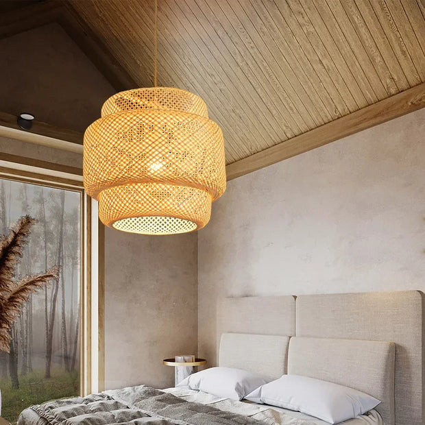 Bamboo Lantern Pendent Light Natural Rattan Wicker E27 Bulb Chandeliers Pendent Lamp Restaurant Home Decor AC85-260V(No Bulb)