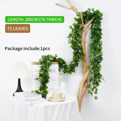 1 piece 2.0M Home Decor Artificial Ivy Leaf Garland Plants Vine Fake Foliage Flowers Creeper Green 72pcs Leaf Ivy Wreath