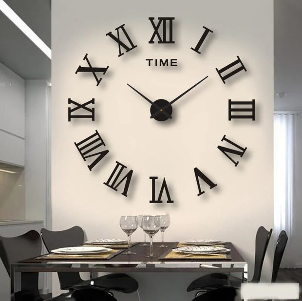 Large 3D Wall Clock DIY Creative Mirror Surface Wall Decorative Sticker Watch 130cm Frameless for Home School Office Living Room