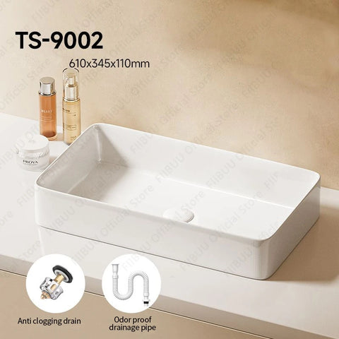 Rectangular White Ceramic Vessel Sink Bathroom Table Sink For Home Apartment Balcony Lavatory Vanity Sink Countertop Wash Basin