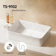 Rectangular White Ceramic Vessel Sink Bathroom Table Sink For Home Apartment Balcony Lavatory Vanity Sink Countertop Wash Basin