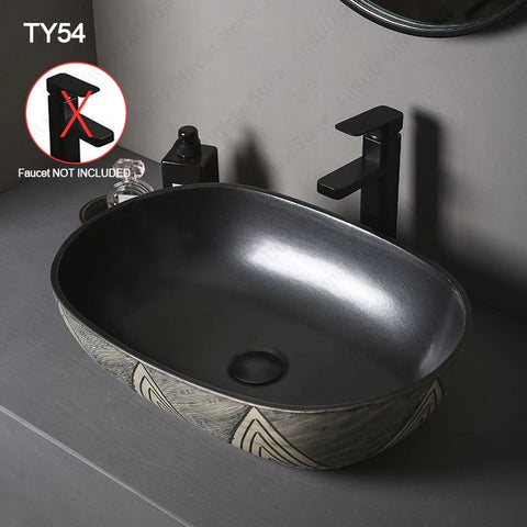 Ceramic Porcelain Table Sink Rectangular Bathroom Vessel Sink Vanity Bowl Art Basin Balcony Lavatory Countertop Washing Basin