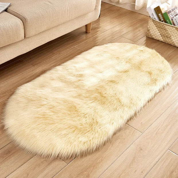 Faux Fur Area Rugs Large Oval Artificial Sheepskin Long Hair Carpets Floor White Wool Fluffy Soft Mats Bedroom for Living Room