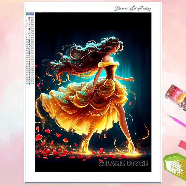 Disney Diamond Painting Princess Belle Full Square Rhinestones Diamond Mosaic Cartoon 2024 New Embroidery Sale Kids Room Decor