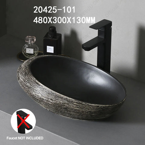 Ceramic Table Sink Above Counter Wash Basin Bathroom Lavatory Vanity Sink Art Basin Rectangular Balcony Countertop Vessel Sink