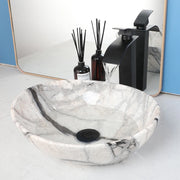 JIENI Oval Bathroom Sink Combo Marble Patterned Ceramics  Vessal Basin W/ Single Handle Hot Cold Faucet And Pop Up Drain