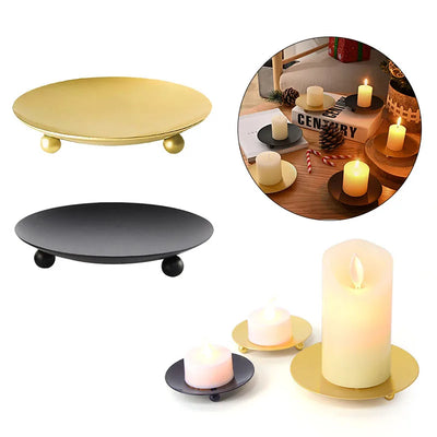 1 Pcs Black Gold Round Metal Candle Holder Tray Long Pole Candle Base Wedding Banquet Art Deco Candle Holder Home Decor