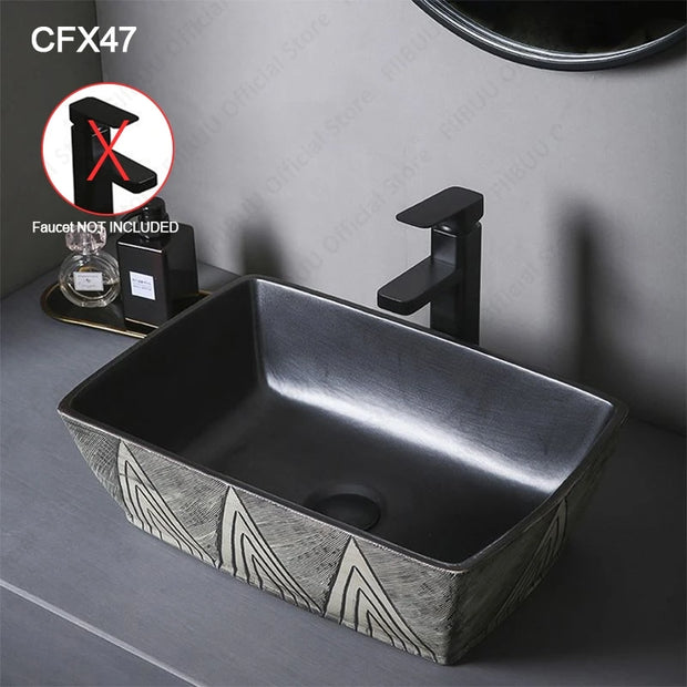 Ceramic Porcelain Table Sink Rectangular Bathroom Vessel Sink Vanity Bowl Art Basin Balcony Lavatory Countertop Washing Basin