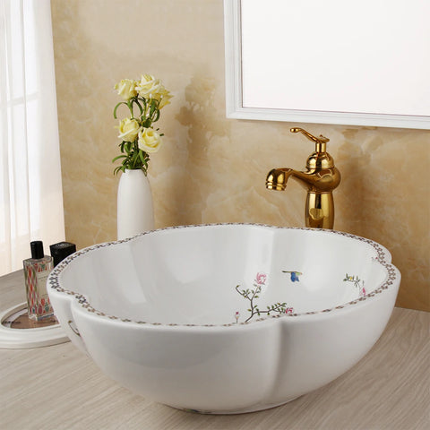 KEMAIDI Ceramic Bathroom Basin Sink Round White Washbasin Faucet Combo Bathroom Bowl Sinks with Hot Cold Water Mixer