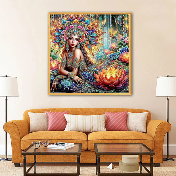 Momoart Diamond Mosaic Woman Rhinestones Pictures Girl Painting Portrait Flower Lotus New Arrivals Handmade Hobby