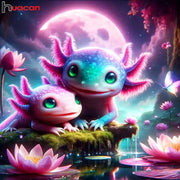 Huacan Diamond Painting Axolotl Craft Kit Diamond Embroidery Landscape Moon Flower Rhinestones Handmade Gift