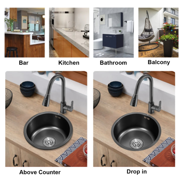 Kitchen Round Sink  Round Kitchen Sink Stainless Steel  Round Basin with Drainpipe Fitting 30cm Diameter  Round Sink