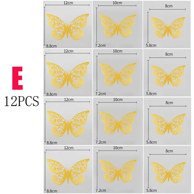 12Pcs Fashion 3D Hollow Butterfly Creative Wall Sticker For DIY Wall Stickers Modern Wall Art Home Decorations DIY Gift