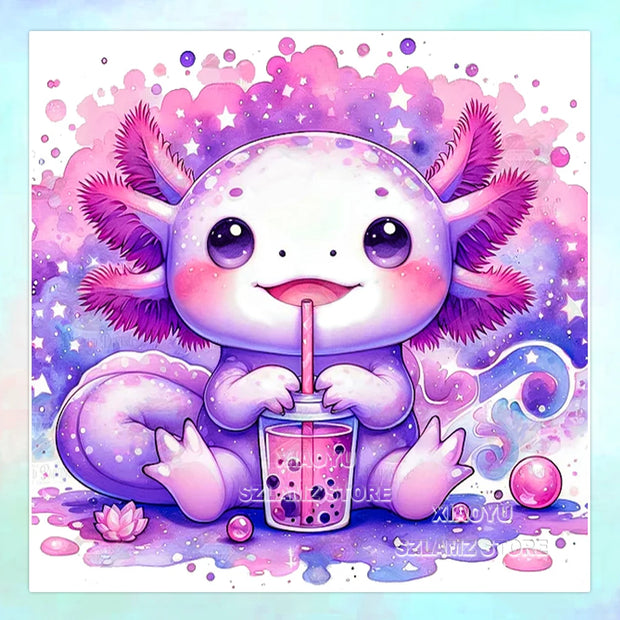 DIY Diamond Painting Cute Axolotl Full Square/Round Diamond Mosaic Cartoon Animal Art Rhinestone Picture 5D Home Decor