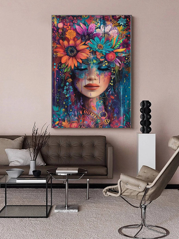 1 piece A woman with flowers on her head DIY diamond painting, DIY diamond painting set accessories, suitable for home living