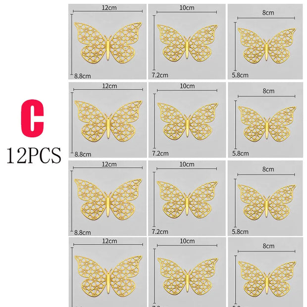 12Pcs Fashion 3D Hollow Butterfly Creative Wall Sticker For DIY Wall Stickers Modern Wall Art Home Decorations DIY Gift