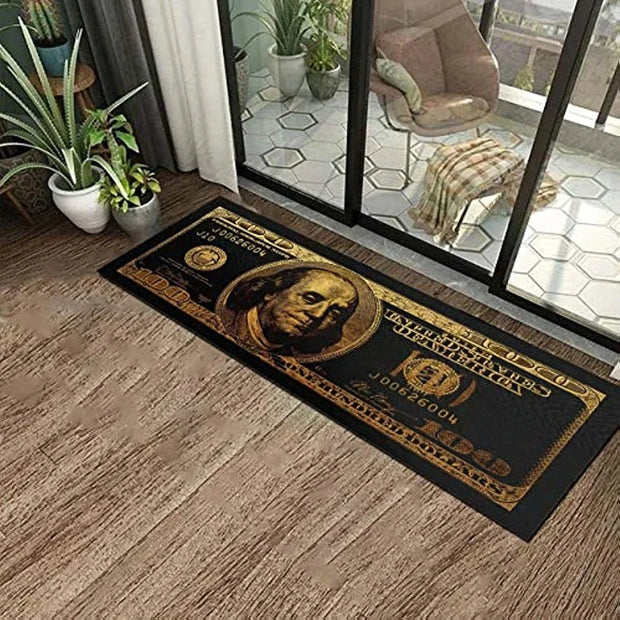 Black Gold 100 Dollar Bill Money Kitchen Floor Mat Home Entrance Doormat Corridor Balcony Long Rugs Bedroom Bedside Foot Pad