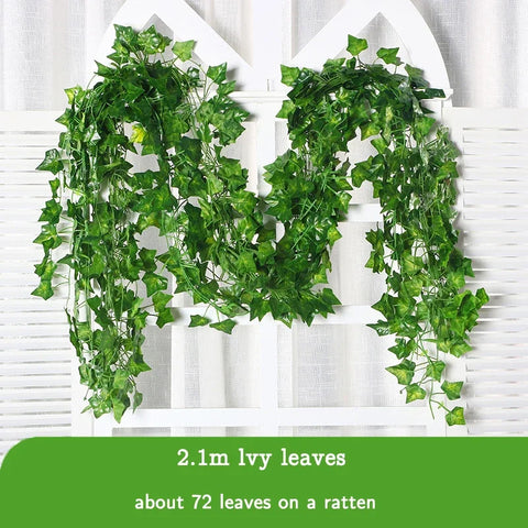 72pcs Leaves 2.1m Artificial Plants Green Ivy Garland Wall Hanging Vine Silk Ivy Leaf Home Garden Decoration Wedding Wreath Leaf