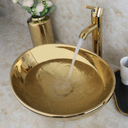 KEMAIDI Bathroom Vessel Sink 16 Inch Gold Ceramic Sink Bowl With Faucet Oval Bathroom Sink Above Counter Art Sink Washing Basin