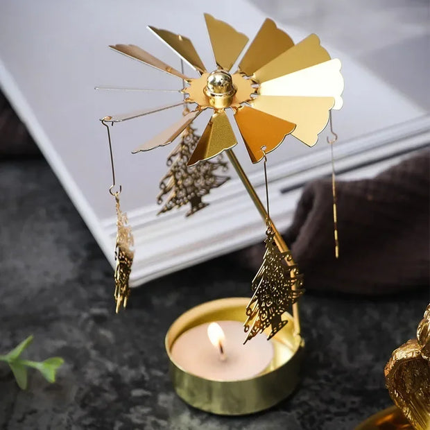 Metal Rotating Spinner Carousel Candle Tea Light Holder Table Rotating Transfer Windmill Decoration Home Elegance Candle Holder