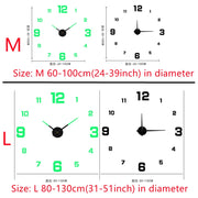 Large 3D Wall Clock DIY Creative Mirror Surface Wall Decorative Sticker Watch 130cm Frameless for Home School Office Living Room