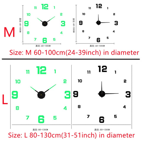 Large 3D Wall Clock DIY Creative Mirror Surface Wall Decorative Sticker Watch 130cm Frameless for Home School Office Living Room