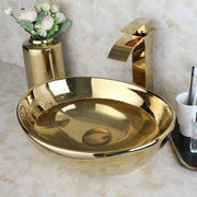 KEMAIDI Bathroom Vessel Sink 16 Inch Gold Ceramic Sink Bowl With Faucet Oval Bathroom Sink Above Counter Art Sink Washing Basin