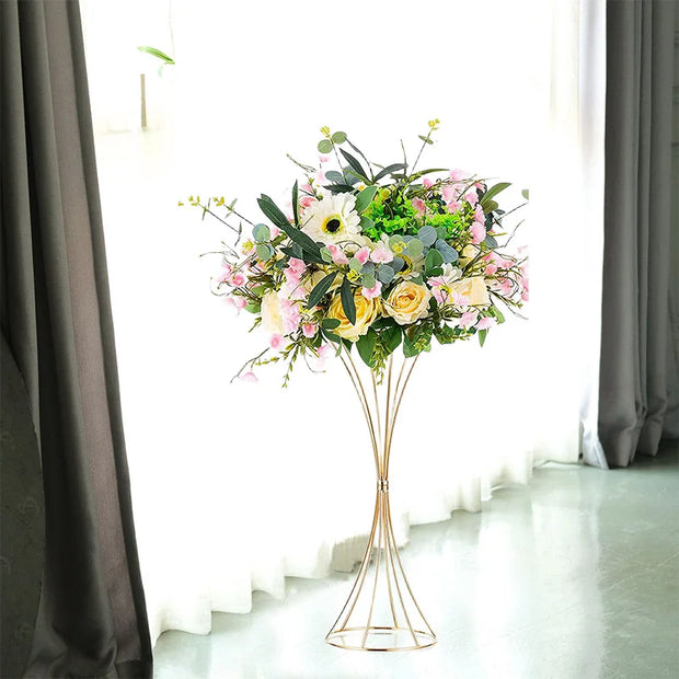 2PCS Gold Color Iron Flower Vases Wedding Flower Stands Arrangement Props Table Centerpiece Flowers Rack Home Decorations