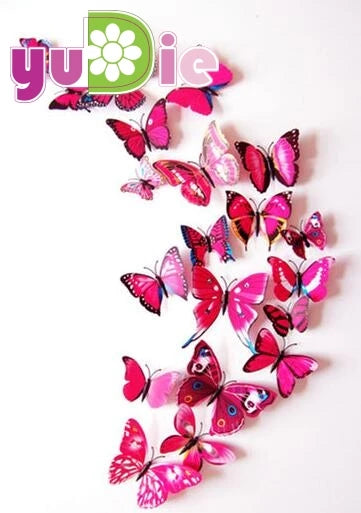 12pcs/set New Arrive Mirror Sliver 3D Butterfly Wall Stickers Party Wedding Decor DIY Home Decorations