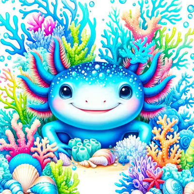 HUACAN 5D Diamond Painting Axolotl Salamander DIY Full Drill Diamond Embroidery Animal Mosaic Cartoon Craft Supplies Home Decor