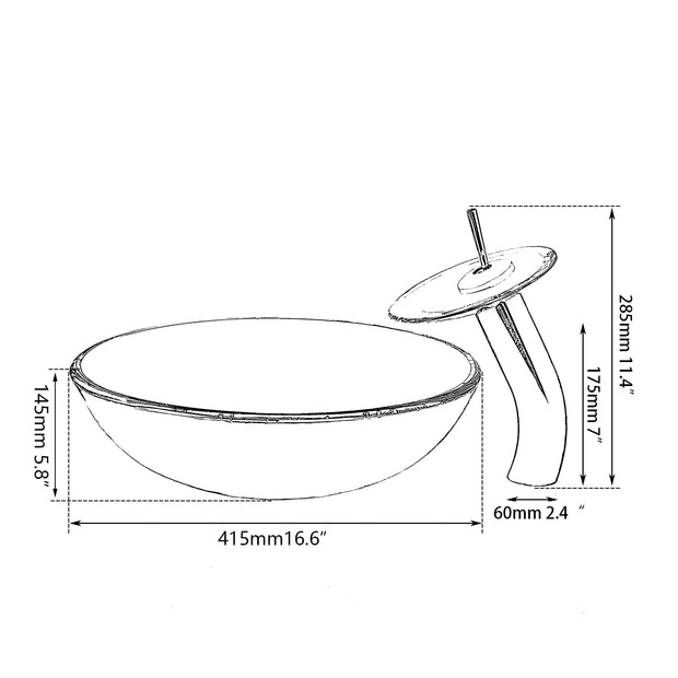 Monite Round Tempered Glass Bathroom Washbasin Sinks Countertop Transparent Glass Sink W/ Chrome Brass Waterfall Faucet Set