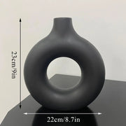 1Pcs Plastic Flat Minimalist Vase Wedding Decoration Donut Shape Flower Vase Oval Hollow Black Vases Fashion Home Living Room