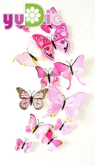 12pcs/set New Arrive Mirror Sliver 3D Butterfly Wall Stickers Party Wedding Decor DIY Home Decorations