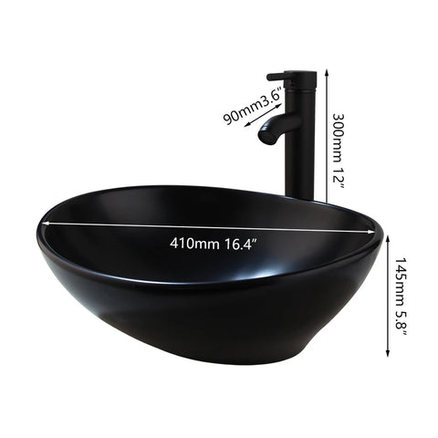 Monite Black Bathroom Ceramic Bowl Oval Washbasin Sink Handpainting Lavatory Bath Basin Combine W/ Brass Black Faucet Mixer Tap