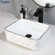 TORAYVINO Bathroom Basin Sink Faucet Set White Procelain Ceramic Vessel Sink Above Counter Bathroom Sink Matter Black Faucet