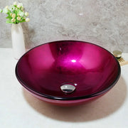 OUBONI Rose Red Tempered Glass Basin Sink Unique Washbasin Faucet Set Bathroom Counter Top Washroom Vessel Vanity Sink Mixer Tap