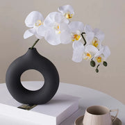 1Pcs Plastic Flat Minimalist Vase Wedding Decoration Donut Shape Flower Vase Oval Hollow Black Vases Fashion Home Living Room