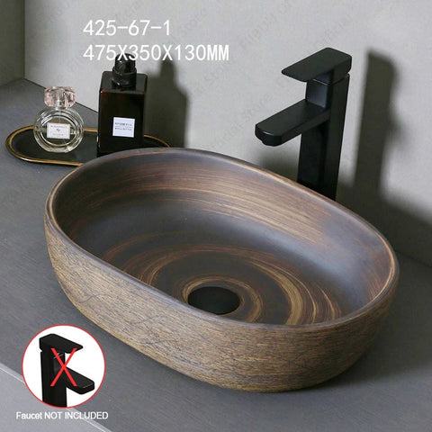 Brown Ceramic Vessel Sink Vanity Bowl Oval Bathroom Table Sink Lavatory Balcony Art Basin Above Counter Pedestal Washing Basin